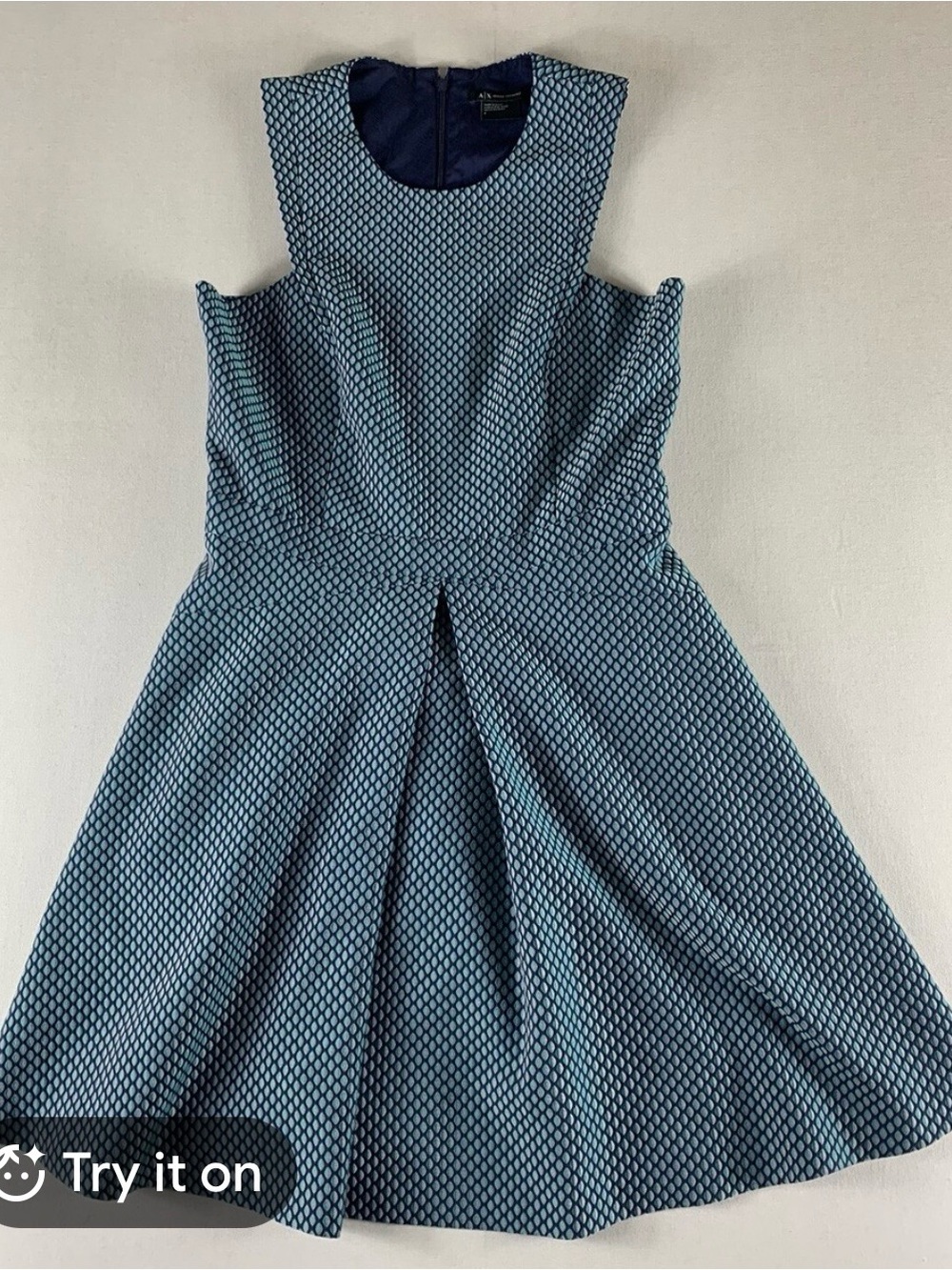 Like New, Armani Exchange Size 4 Sleeveless Fit & Flare Dress, Navy & Light Blue